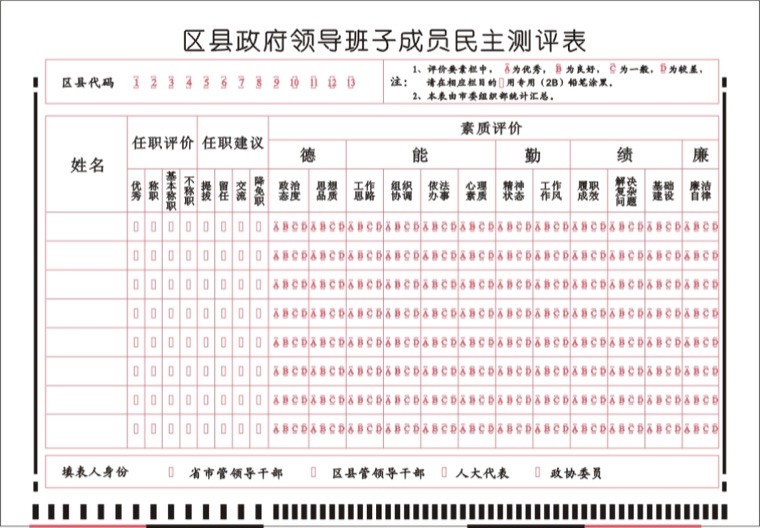 干部民主测评卡样式 3738