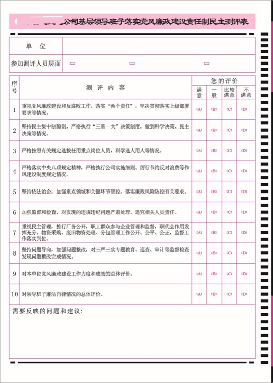 干部民主测评卡样式 3751