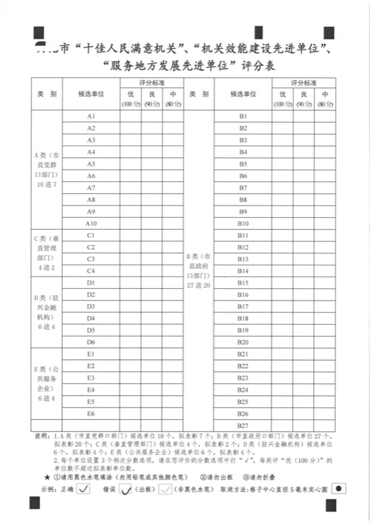 干部民主测评卡样式 3774